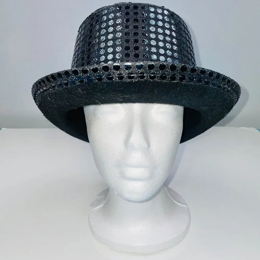 Tap Jazz Adult Black Top Hat Sequins Costume Dance Theatre Dress Up Halloween